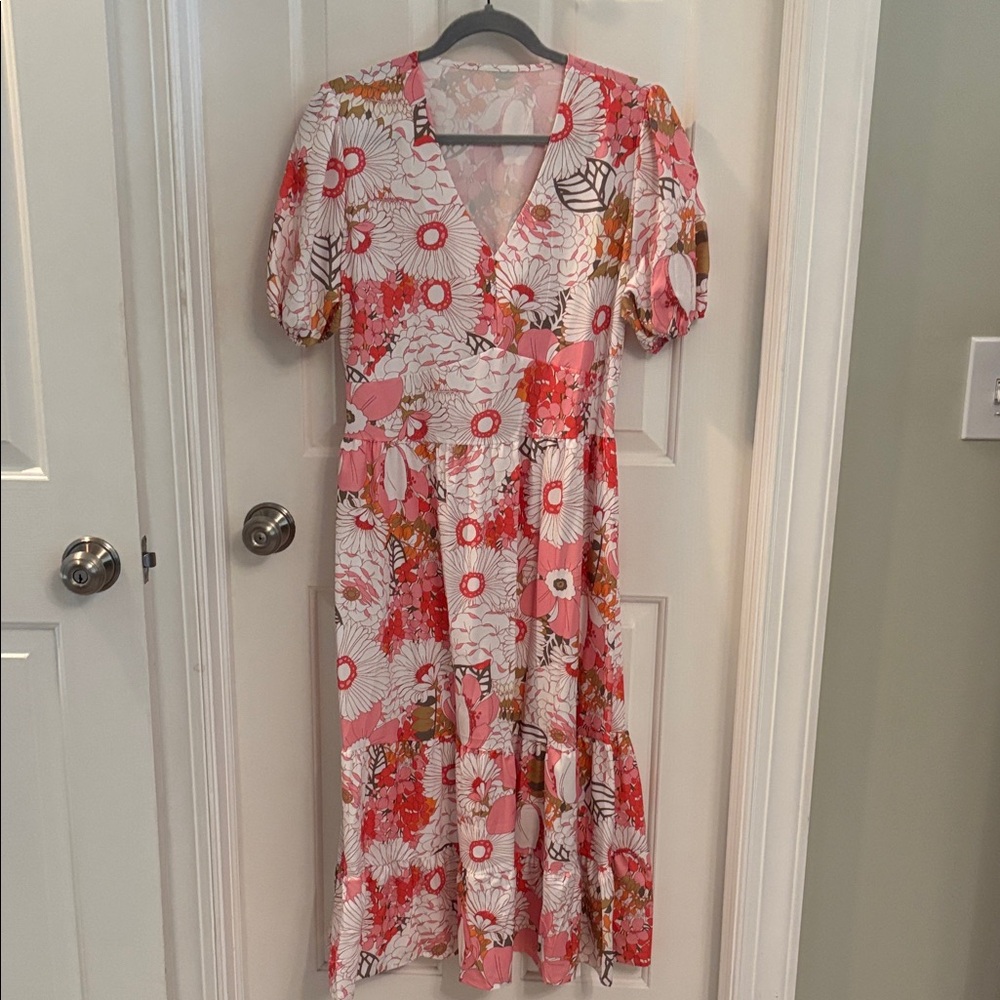 Amazon Pink Floral Maxi Dress with Puff Sleeves